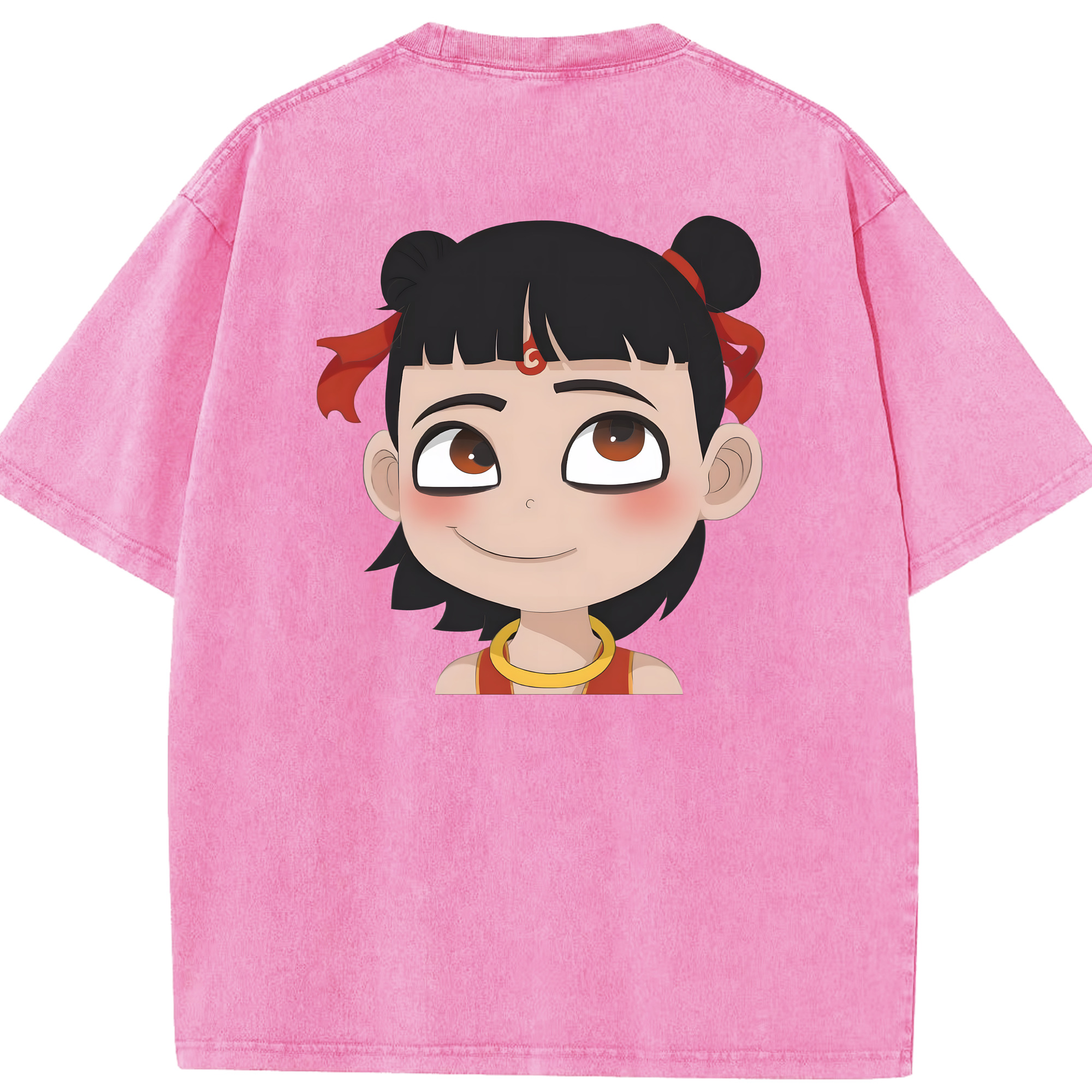 （画像用） Ne Zha 2 ナタ 魔童の大暴れ 綿100% ヴィンテージ風 半袖Tシャツ（背面プリント）